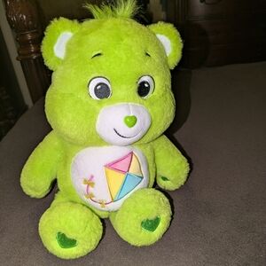 Bright Green Stuffed Bear with Kite Embroidery
